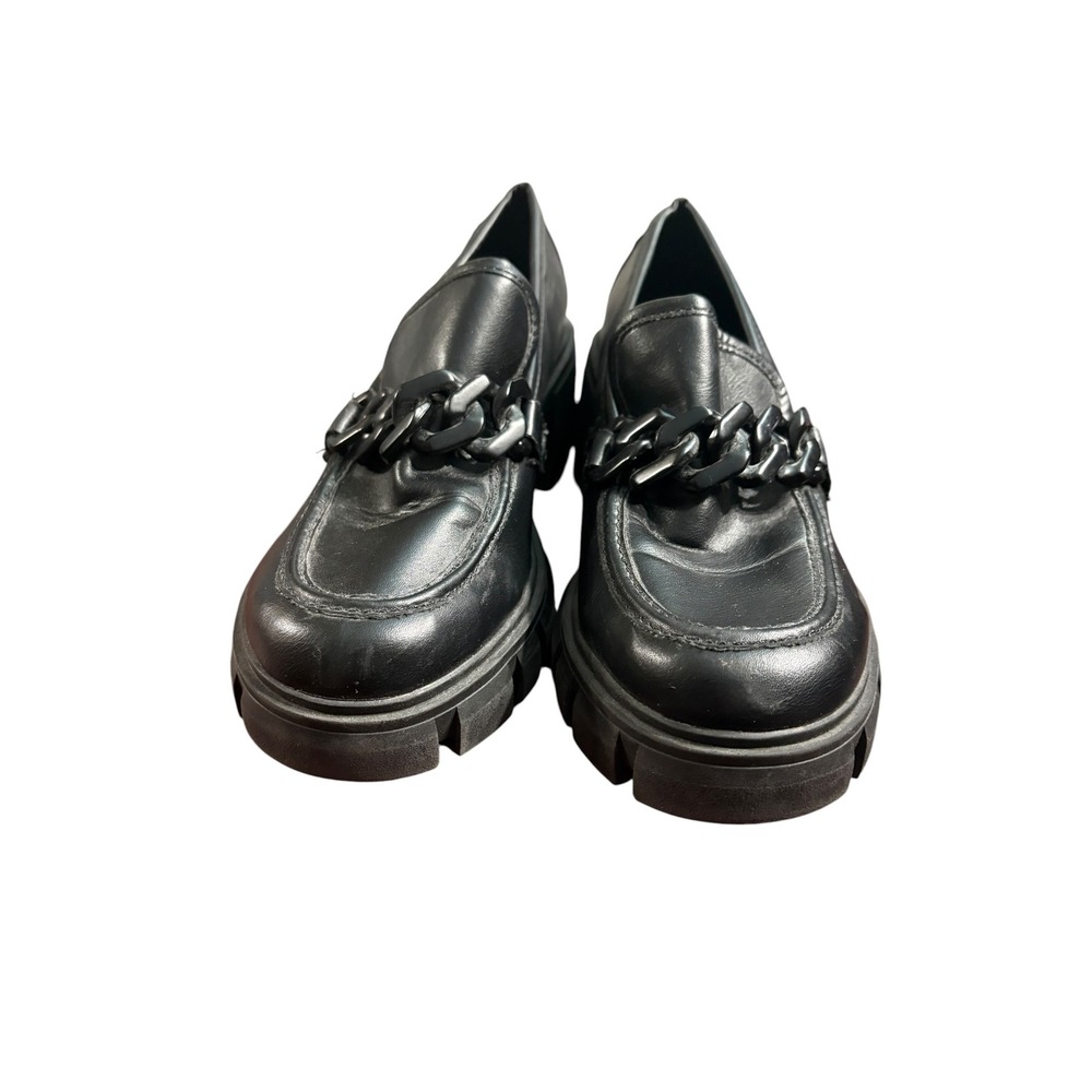 Madden Girl Black Platform Lug Sole Chain Loafers Block Heel Womens 9.5M